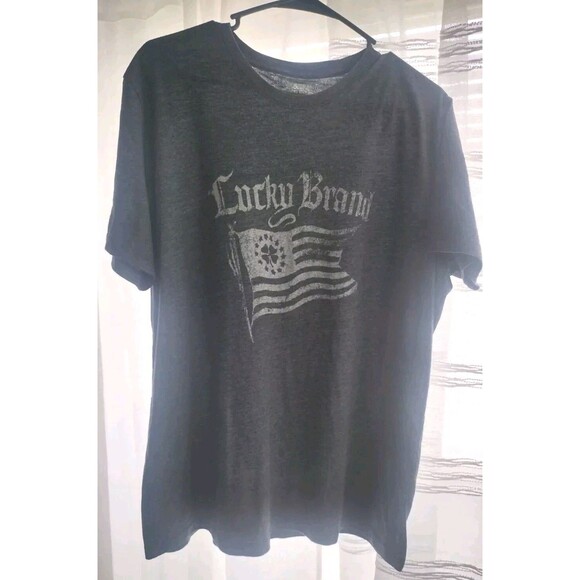 Lucky Brand Men's T-Shirt Small Flag Logo Short Sleeve Gray Size Large - Picture 2 of 4